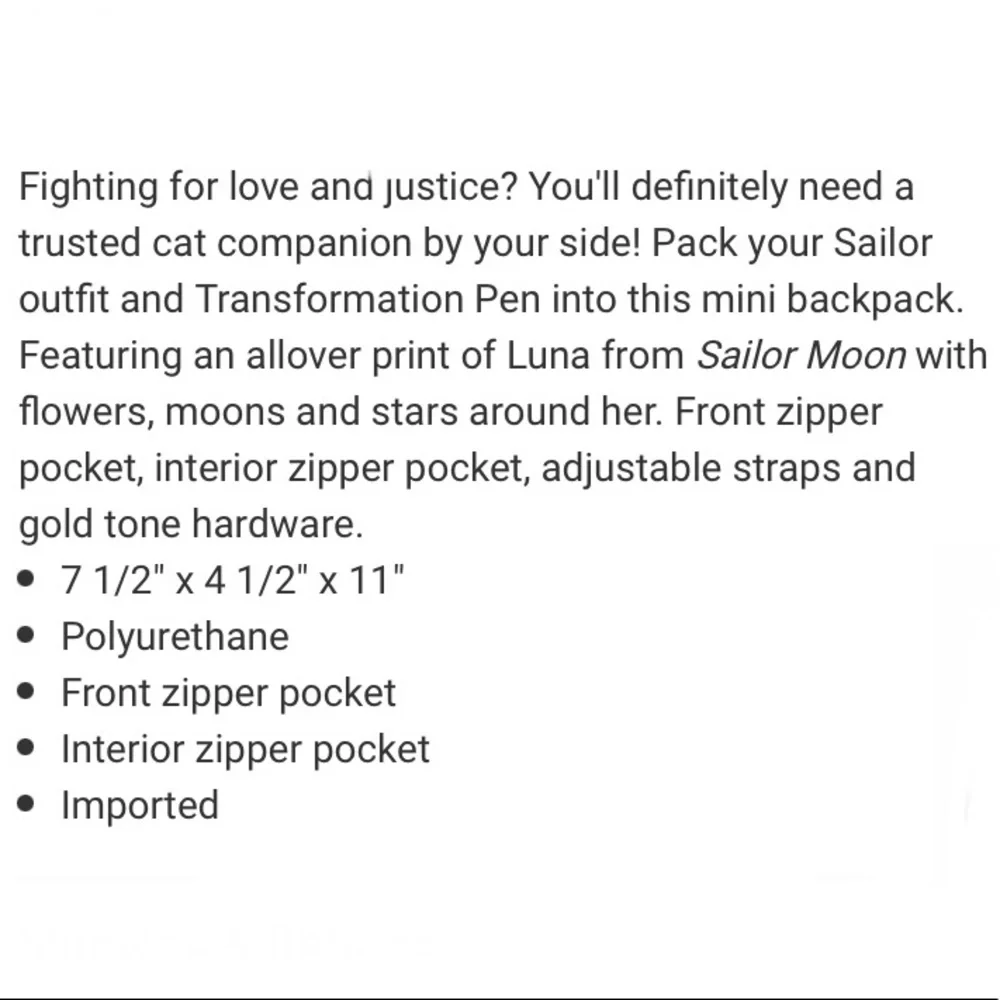 SAILOR MOON LUNA FLORAL MINI BACKPACK! - Picture 5 of 5